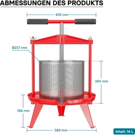 Wiltec Spindelpresse 14 L Obstpresse Edelstahl/Rot
