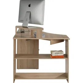 Bega Consult Eckschreibtisch mit Tastaturauszug & Aufsatz in Eiche Sonoma Optik, Weiß - Kompakter Bürotisch Computertisch mit Ablagefächern - 135 x 94 x 95 cm (B/H/T)