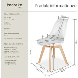 Tectake Esszimmerstuhl Frederikke Textil weiß 6er Set