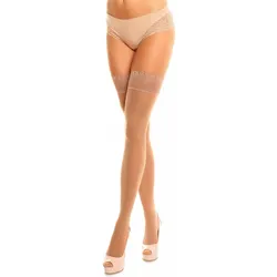 Halterlose Strümpfe GLAMORY "Vital", Damen, Gr. 52/54, beige (make, up), Polyamid, Elasthan, transparent, uni, elastisch, Socken, leichte Stützkraft, Seidig matt, weicher Spitzenbund
