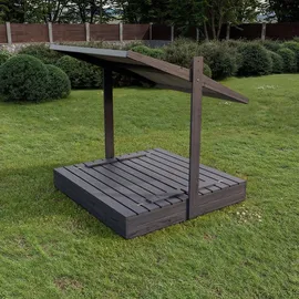 QLS Sandkasten 120 cm mit Sitzbank und grauem Dach