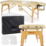 Habys Sofia Massageliege Mobile Massagetisch Kosmetikliege 2 Zonen, Tragebares höhenverstellbar inkl. Kopfstütze × Armlehnen, 213 cm, - Beige
