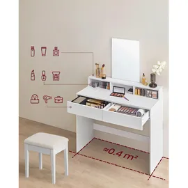 VASAGLE Boxxx Schminktisch, Weiß, Holzwerkstoff, 2 Schublade(n) Schubladen, rechteckig, Wange, 100x140x40 cm, Schlafzimmer, Schminktische