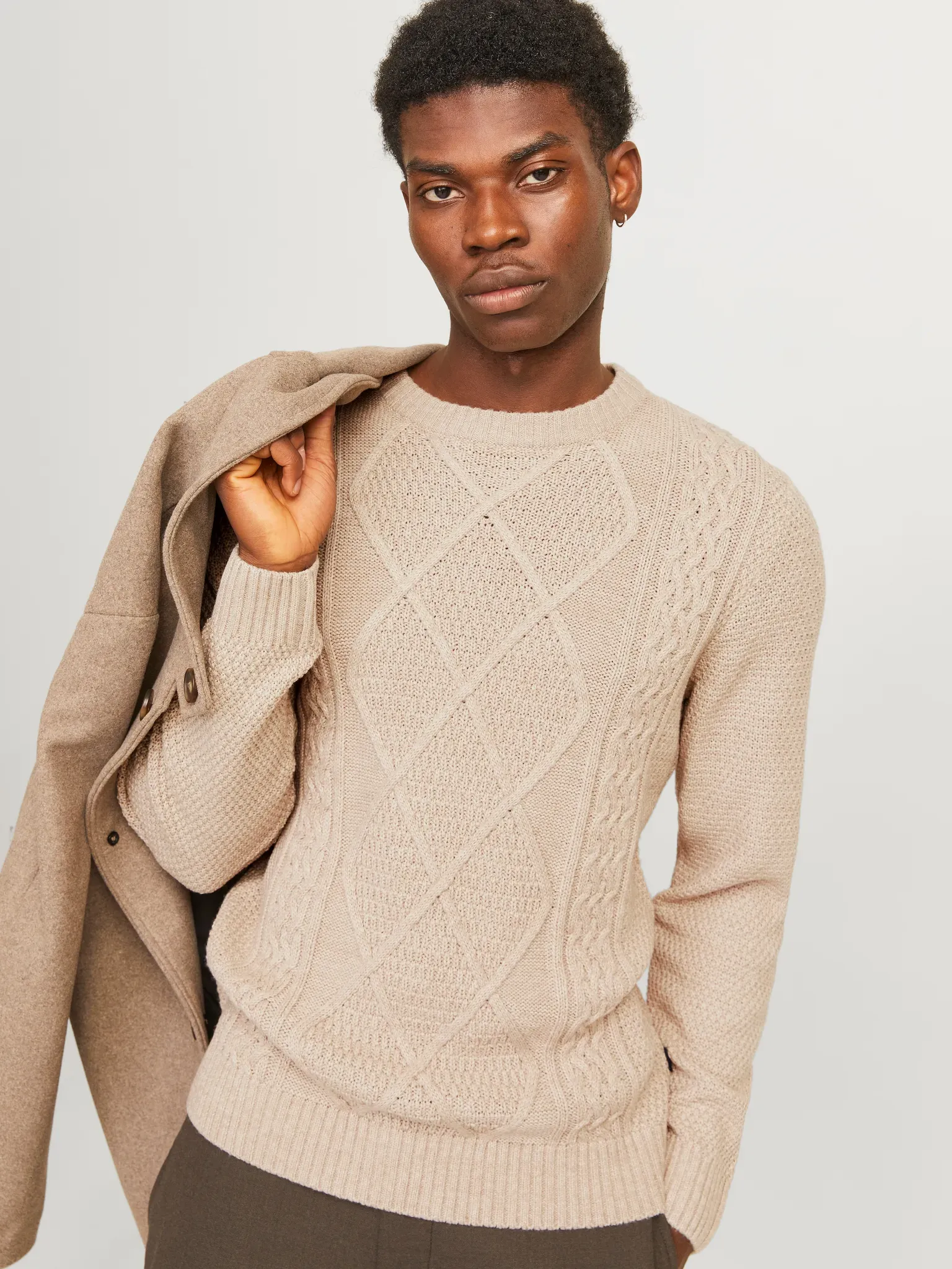 Rundhalspullover »JPRBLUDIOGO CABLE KNIT LN«, Gr. M, Pure Cashmere Detail:Melange Cable, , 78466805-M