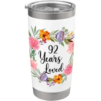 92 Years Loved 92th Birthday Floral 92 Year Old Men Women Doppelwandiger Edelstahl-Thermobecher