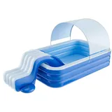 Blissbuilt Aufblasbarer Pool für Kinder und Erwachsene 250 * 140 * 52cm 3 Ringe verdickter Aufstellpool für Familien Mit Rutsche und Sonnenschutz Gartenschwimmbad für Outdoor Balkon Sommerwasserparty