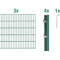 GAH Alberts Alberts Komplettset Doppelstabmattenzaun, grün, Mattenbreite 2 m, 200 cm, hoch, 6 m lang