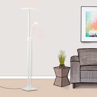 Lightbox Deckenfluter - Stehlampe LED dimmbar, mit Leselampe - 230cm - in der Höhe verstellbar -Warmweißes Licht - Metall/Kunststoff, weiß