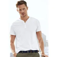 H.I.S. H.I.S Henleyshirt Kurzarmshirt mit Henleykragen, strukturierte Baumwolle Gr. L (52/54), weiß Herren Shirts