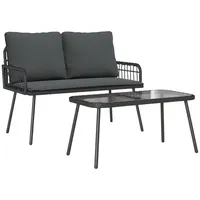 VidaXL 2-teiliges Garten-Esszimmer-Set mit Kissen Schwarz Poly-Rattan - Schwarz