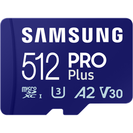 Samsung PRO Plus R180/W130 microSDXC 512GB Kit, UHS-I U3, A2, Class 10 (MB-MD512SA/EU)