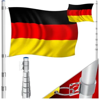 Kesser KESSER® Teleskop Fahnenmast Aluminium 6,30m Bodenhülse 60cm inkl Deutschlandfahne Höhenverstellbar Flaggenmast Mast Deutschland Flagge Alu