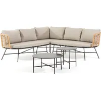 Eck-Gartenset im Boho-Chic-Stil mit 5-Sitzer-Sofa und 2 Tischen aus Metall und Polyrattan – modernes, natürliches und elegantes Design für Terr... - Beige