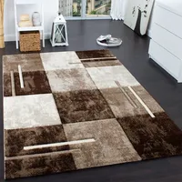 Paco Home Designer Teppich Modern mit Konturenschnitt Karo Muster Marmor Optik Braun Creme, Grösse:60x110 cm