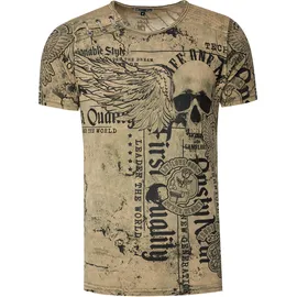 RUSTY NEAL T-Shirt RUSTY NEAL "Rusty Neal", Herren, Gr. S, grün (khaki), 100% Baumwolle, bedruckt, normal, Rundhals, Shirts T-Shirt, mit Allover-Print