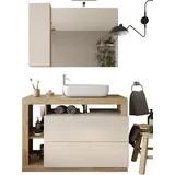 WELLTIME »Hamburg, Badezimmerset 2tlg. Breite 110 cm, Badmöbel, Waschtisch inkl.«, (Spar-Set, 2 St.), Waschbecken, Spiegelschrank mit LED Aufbauleuchte, Soft-Close-Funktion