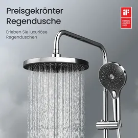 EMKE EMKE® Duschsystem mit Thermostat 38°C mit LED-Beleuchtung Duschsystem Regendusche, mit 3 Strahlarten Handbrause + Regendusche + Unterer Auslauf, ...