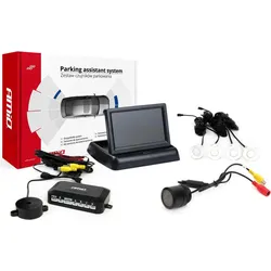 Amio, Rückfahrkamera, Parksensor-Kit TFT02 4,3 Zoll mit Kamera HD-301 und 4 weißen Sensoren