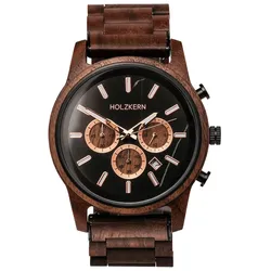 Holzkern Herrenuhr Quarz Chronograph Buschwerk Walnuss/Marmor