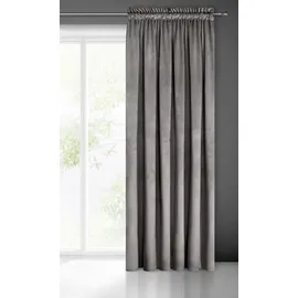 Eurofirany Pierre Samt Vorhang mit Kräuselband -1 STK. Velvet Einfarbig Gardine 200g/m2, Samtvorhang für Wohnzimmer Schlafzimmer, 140x300 cm, Grau