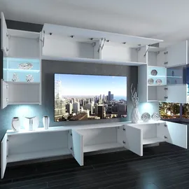 Belini Wohnwand Vollausstattung Wohnzimmer-Set Moderne Schrankwand mit LED-Beleuchtung Anbauwand TV-Schrank Weiß