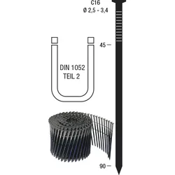 Nagelrollen C16 3, 1 x 90 mm HBK blank geharzt Drahtgebunden 16 Grad