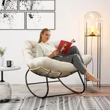 Schaukelsessel Extra groß Rattanstuhl Relaxstuhl mit Stahlrahmen Bis 170kg, Dicke Kissen Balkon Garten Wohnzimmer Schlafzimmer - Beige