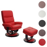 Relaxsessel HWC-C16, Fernsehsessel TV-Sessel Hocker mit Staufach ~ Kunstleder rot