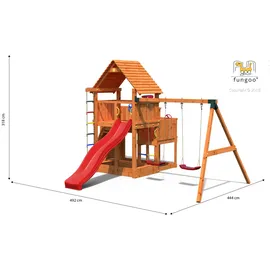 fungoo Spielturm Big Leader Move Rot mit Schaukel und Rutsche