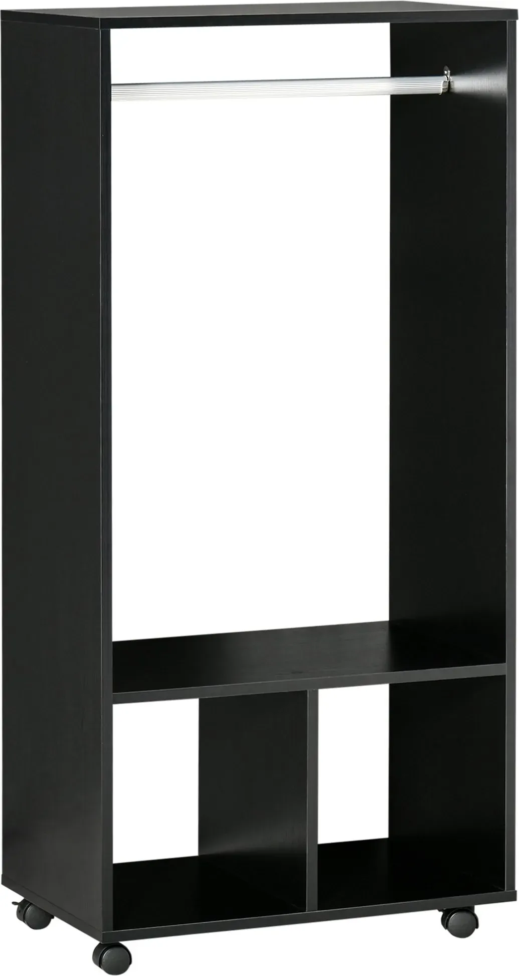 HOMCOM Mobiler Kleiderschrank Garderobe Schrank mit Regal 4 Schwenkräder für Wohnzimmer Schlafzimmer, Aluminiumlegierungen, 60 x 40 x 128 cm, Schwarz   Aosom