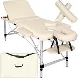 tectake® Massageliege, klappbar, höhenverstellbar, Massagetisch mit 3 Zonen, Massagebank, Kosmetikliege inkl. Zubehör Tasche, Voll- und Halbrolle, Möbel für Kosmetik, Massage, Tattoo - beige