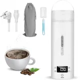 Wasserkocher Tragbar Edelstahl 316, Elektrische Wassertasse mit 4 Temperatureinstellungen 500ml, Automatisch Abschalten, für Reise (Weiß)