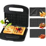 Extralink Sandwichmaker 3 en 1 Toaster, Grill und Waffeleisen mit austauschbaren Platten, Waffeleisen, 3 en 1 de 1000W, Antihaftbeschichtung, einfache