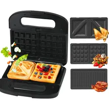Extralink Sandwichmaker 3 en 1 Toaster, Grill und Waffeleisen mit austauschbaren Platten, Waffeleisen, 3 en 1 de 1000W, Antihaftbeschichtung, einfache