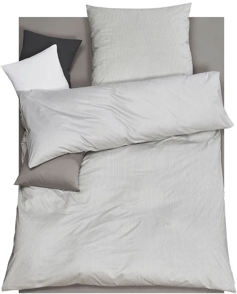 Doris Meyer Interlock-Jersey Wendebettwäsche Raffi kiesel 135x200 cm + 80x80 cm - grau;beige