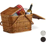 Relaxdays Relaxdays, Picknickkorb mit Deckel, geflochten, Stoffbezug, Henkel, großer Tragekorb, handgefertigt, Rattan, Picknick-Korb, 10024176_533, Picknick-Korb Rattan