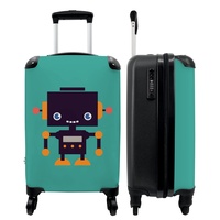 NoBoringSuitcases.com® Kinder Reisekoffer Jungen Handgepäck Koffer Rollkoffer Reisekoffe Geschenk - Roboter - Grün - Antenne - 55x35x20cm