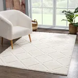 Carpet City Teppich Hochflor Wohnzimmer - 160x230 cm - Landhaus-Stil Einfarbig Creme - Cut-Loop, Hochtief, 3D-Effekt - Shaggy Teppiche Flauschig-Weich Schlafzimmer Langflor