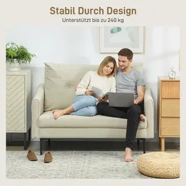 Homcom Sofa 2-Sitzer 124 cm Kleine Couch mit Armlehne, Samtoptik, Cremeweiß - Weiß
