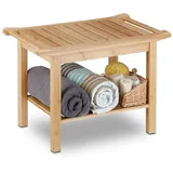 Relaxdays Badezimmer Bank Bambus, Sitzbank Bad, Ablage Badhocker Holz, HxBxT: 45 x 66 x 40 cm, Badezimmermöbel, natur