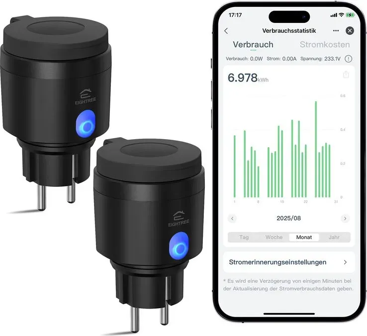EIGHTREE WLAN Steckdose Outdoor mit Strommessung, IP44 Wasserdicht, Smarte Zeitschaltuhr Außenbereich, App & Fernsteuerung, Sprachsteuerung mit Alexa & Google Home, 2,4 GHz, 2er Packs