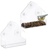 Relaxdays Fenster-Vogelfutterhaus 2er Set, Transparent