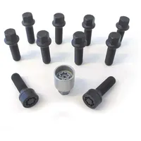 H&R Radschrauben Satz Kugelbund R14 M14x1,50 - Länge 37mm - Schwarz - 10 Stück - inkl. Felgenschloss