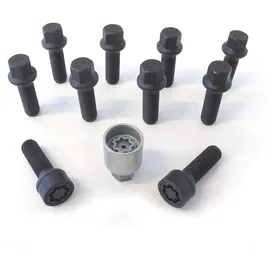 H&R Radschrauben Satz Kugelbund R14 M14x1,50 - Länge 37mm - Schwarz - 10 Stück - inkl. Felgenschloss