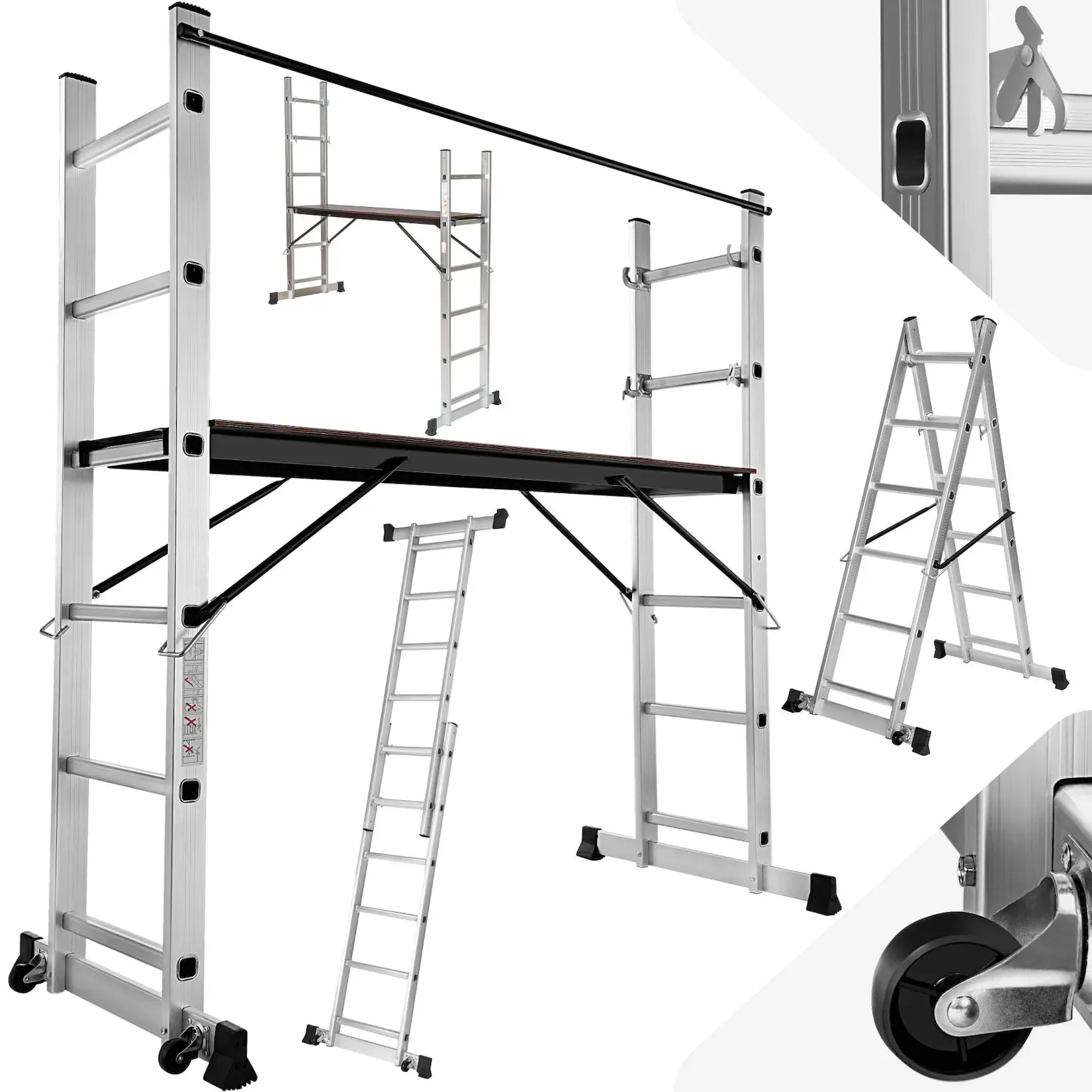 tectake® Multigerüst, 4 in 1, rutschfest und stabil, Belastbarkeit 150 kg