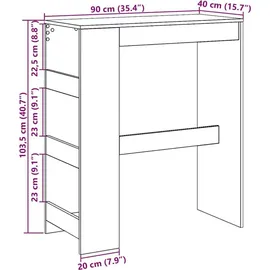 vidaXL Bartisch mit Regal 90 x 40 x 103,5 cm Schwarz Eichen-Optik