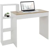 ML-Design Schreibtisch mit Regal, Weiß Tischplatte in Sonoma-Eiche, 3 Einlegeböden, 110x72x40 cm, Holz, 2-in-1 System, für Arbeit... - Naturbelassen