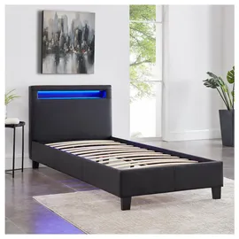 CARO-Möbel Polsterbett Mandalay mit LED Beleuchtung Einzelbett Lederbett 90 x 200 cm, Schlafzimmer, Betten, Polsterbetten