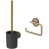 Tiger Tune Toilettenbürste, Montage ohne Bohren dank integrierter Klebefolie + Tune Toilettenpapierhalter, Montage ohne Bohren dank integrierter Klebefolie, Messing gebürstet/Schwarz, 150 x 100 x 26mm