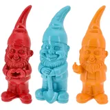 Cepewa XL Gartenzwerg 3er Set Polyresin rot türkis orange 13x40x12cm | Dekofigur zum Aufstellen in Haus und Garten | Gartenfigur Zwerg Beetwächter (1 x 3er Set XL Gartenzwerge rot türkis orange)